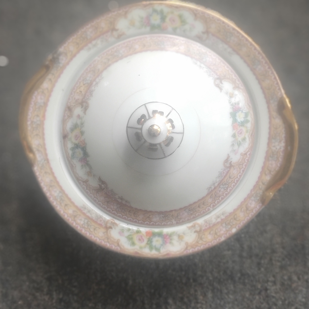 Porcelain Floral Dish with Gold Handles
